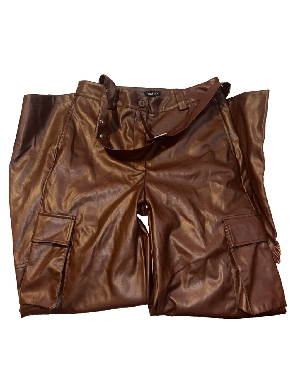 Boohoo Brown Faux Leather Cargo Pants -